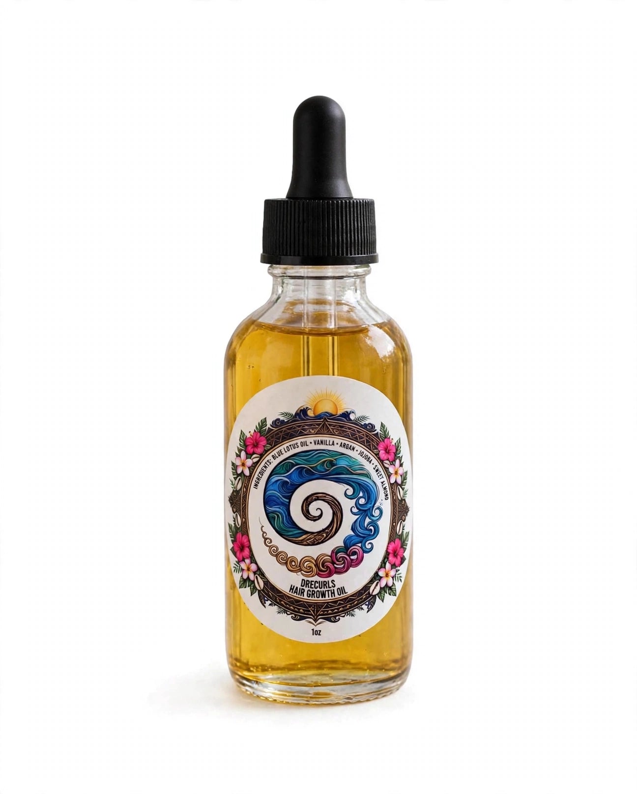 DRECURLS Hair Growth Oil - 1oz Travel Size | Blue Lotus, Vanilla, Argan + Jojoba | Lightweight Oil for All Curl Types - Coastal Collection