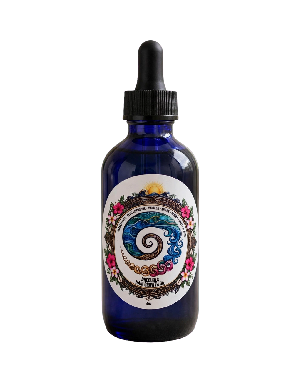 LIMITED EDITION FEW LEFT DRECURLS Blue Lotus Hair Growth Oil - 4oz | Argan + Jojoba + Sweet Almond | Tropical Scalp & Curl Elixir