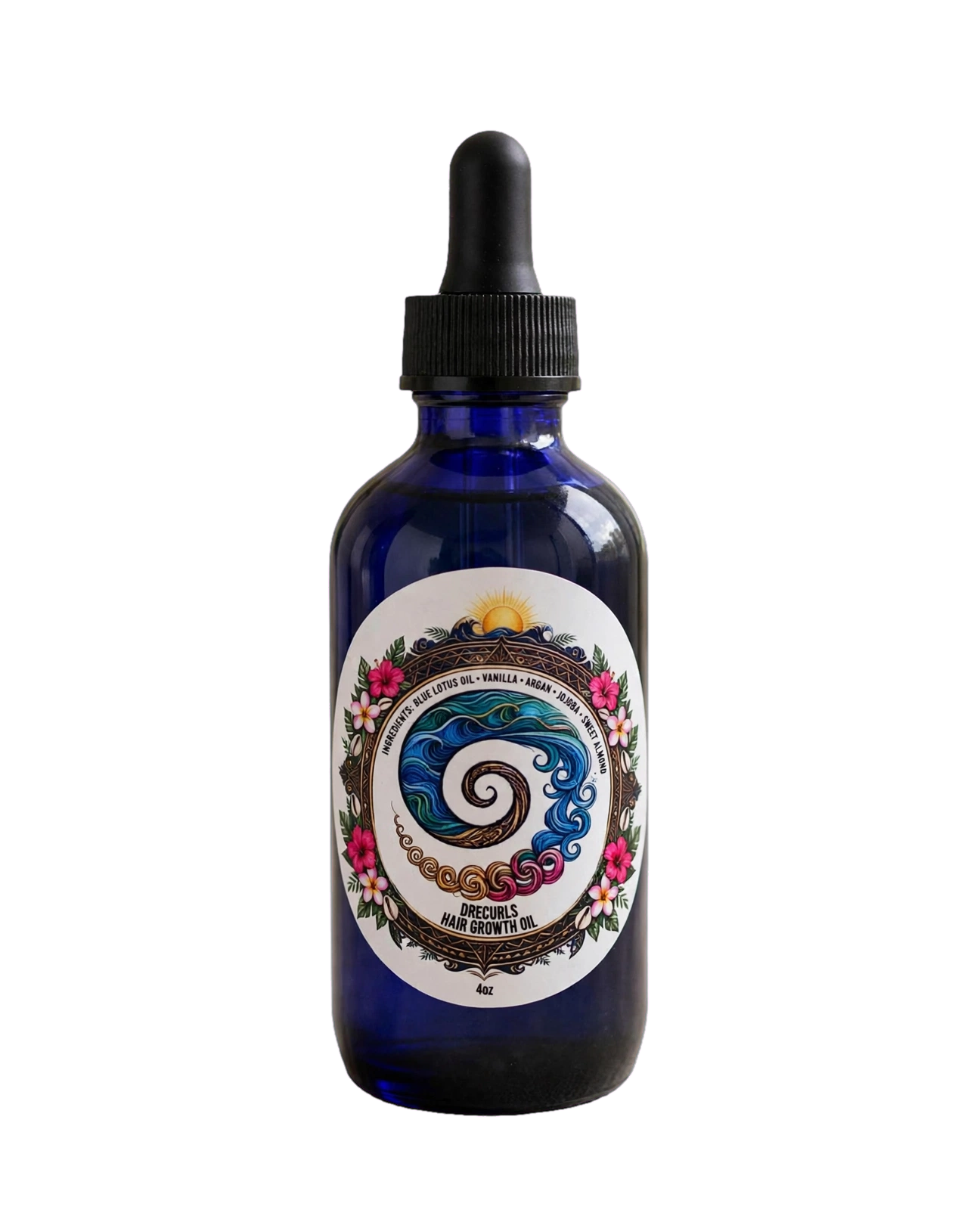 LIMITED EDITION FEW LEFT DRECURLS Blue Lotus Hair Growth Oil - 4oz | Argan + Jojoba + Sweet Almond | Tropical Scalp & Curl Elixir