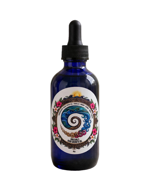 LIMITED EDITION FEW LEFT DRECURLS Blue Lotus Hair Growth Oil - 4oz | Argan + Jojoba + Sweet Almond | Tropical Scalp & Curl Elixir