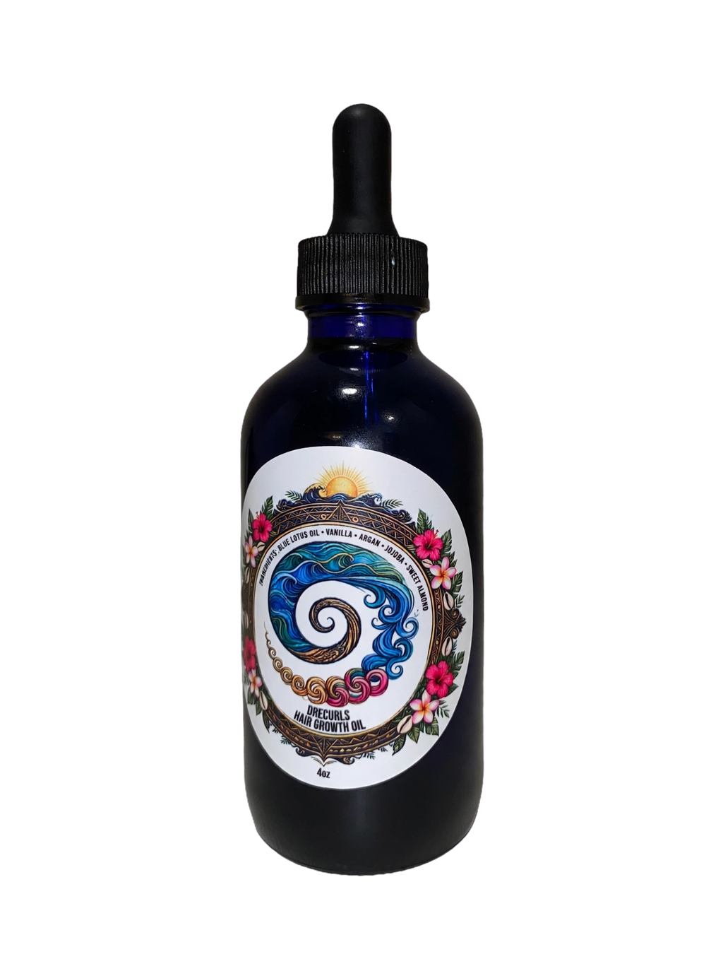 LIMITED EDITION FEW LEFT DRECURLS Blue Lotus Hair Growth Oil - 4oz | Argan + Jojoba + Sweet Almond | Tropical Scalp & Curl Elixir