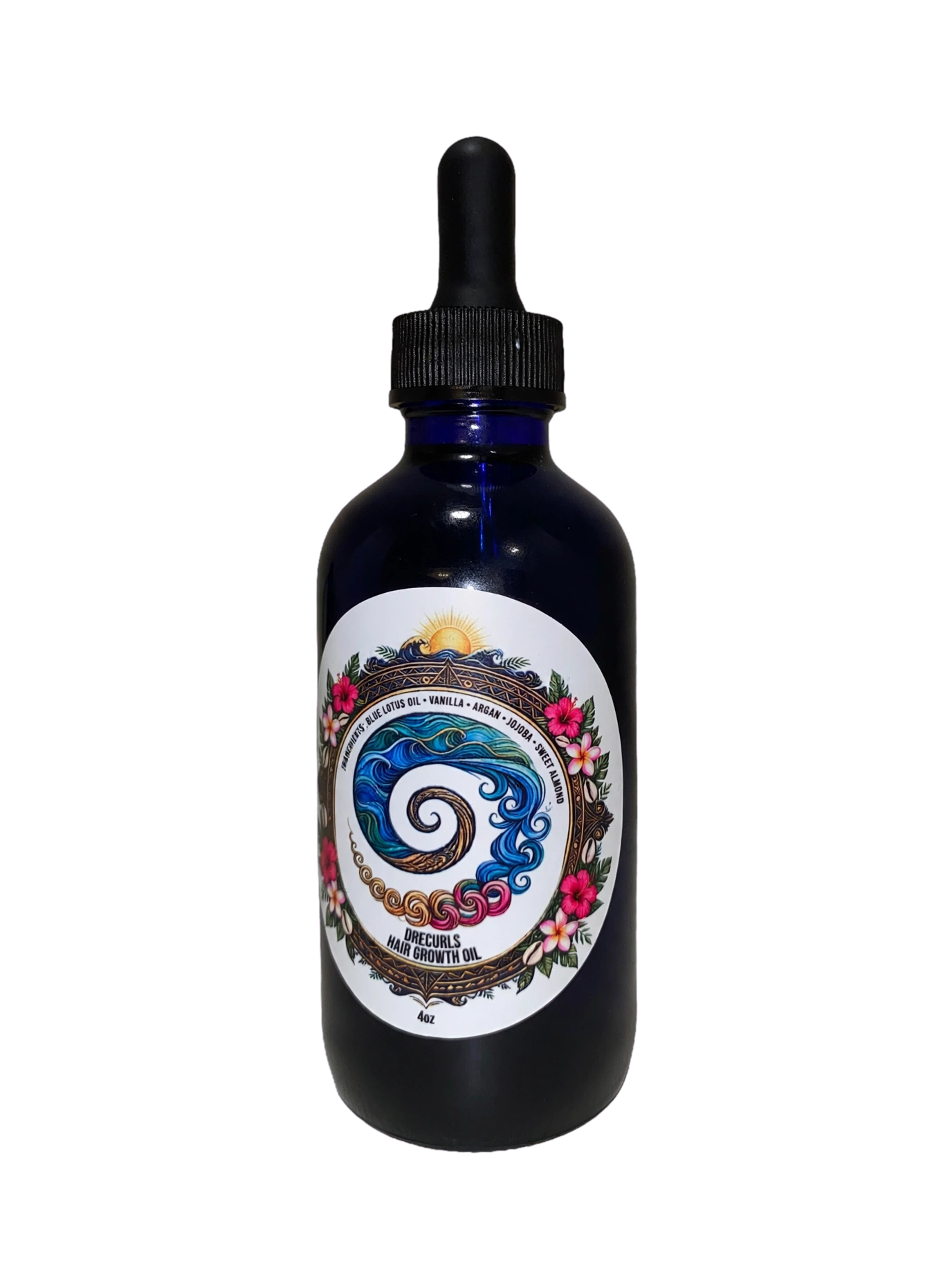 LIMITED EDITION FEW LEFT DRECURLS Blue Lotus Hair Growth Oil - 4oz | Argan + Jojoba + Sweet Almond | Tropical Scalp & Curl Elixir
